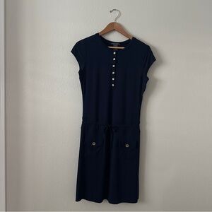 Chelsea & Theodore Navy Midi Dress with Button Accents